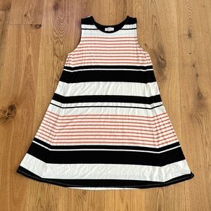 LOFT Black, Orange, and Cream Striped Swing Dress